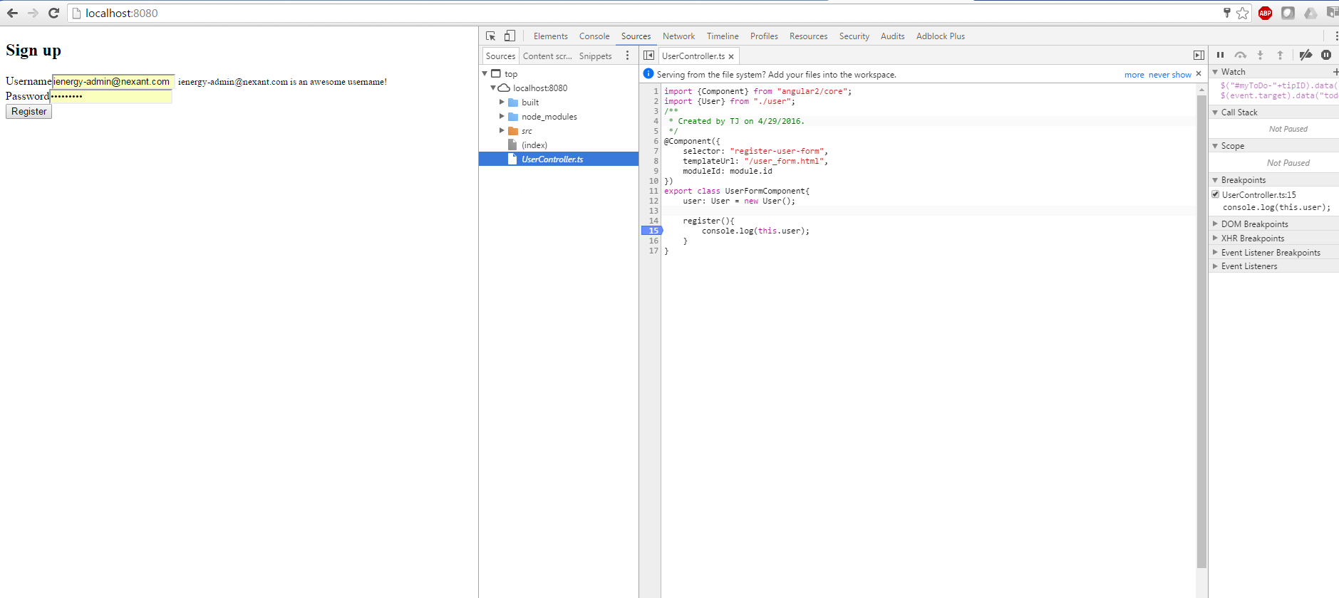 How the typescript file is loaded in the chrome dev console